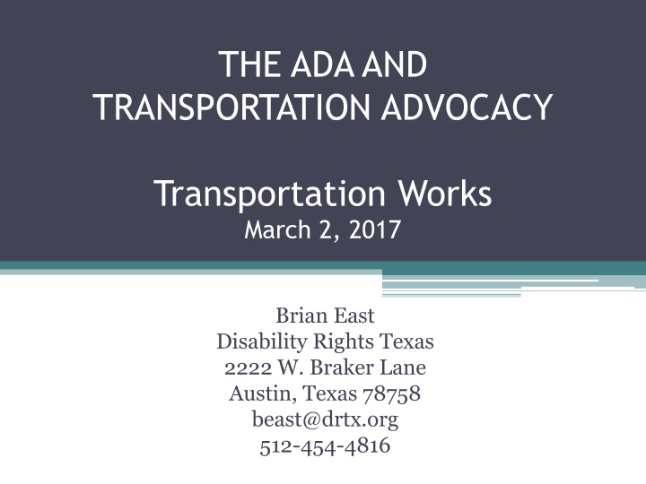 Overview of ADA and Transportation Advocacy