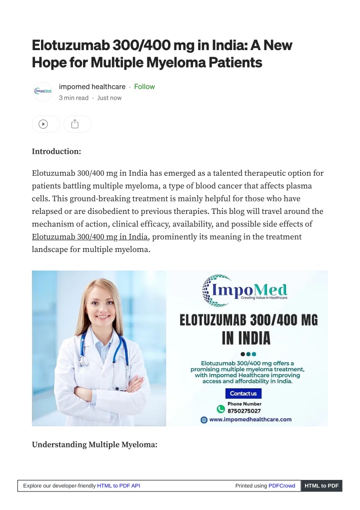 elotuzumab 300 400 mg in india a new hope n.w