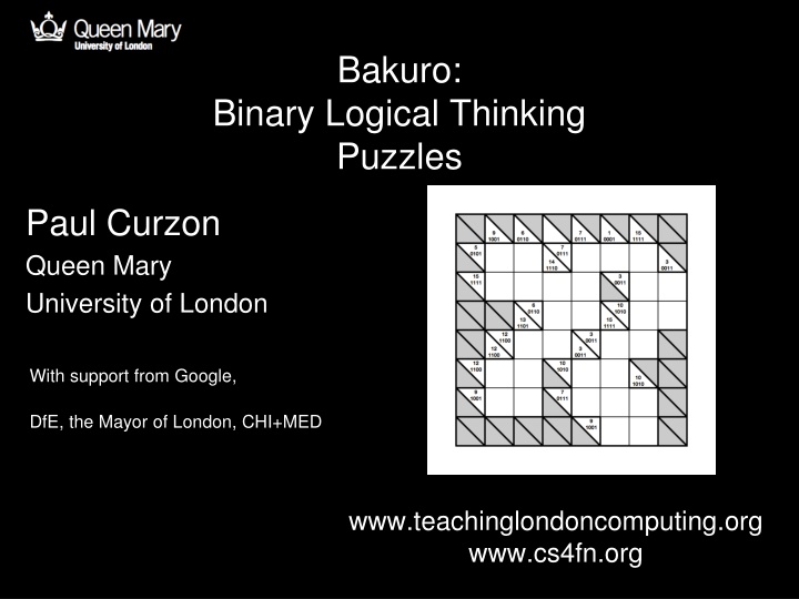 Binary Logical Thinking Puzzles with Bakuro