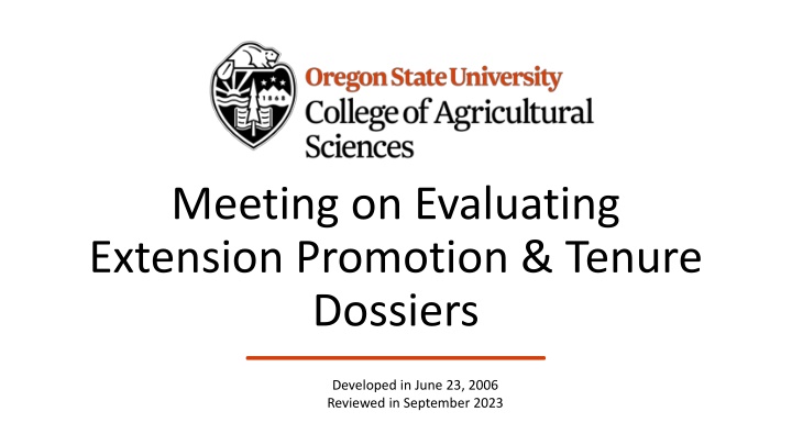 Meeting on Evaluating Extension Promotion & Tenure Dossiers