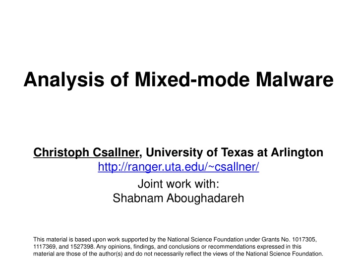 Analysis of Mixed-Mode Malware and Malware Analysis Tools