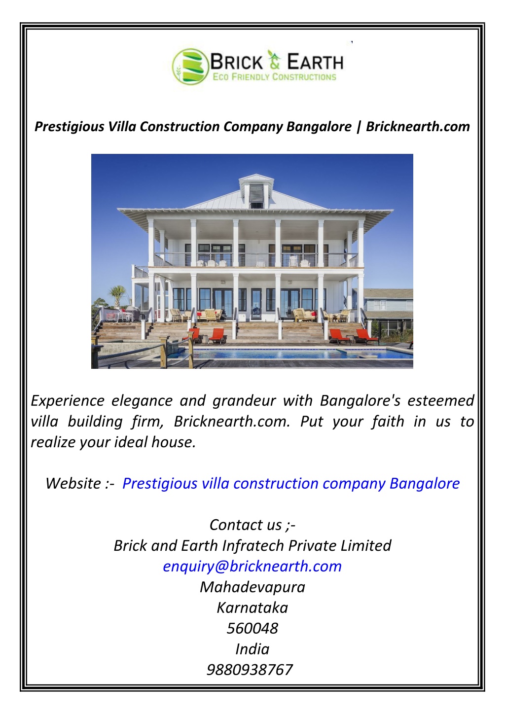 prestigious villa construction company bangalore l.w