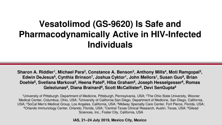 Safety and Pharmacodynamic Activity of Vesatolimod (GS-9620) in HIV-Infected Individuals