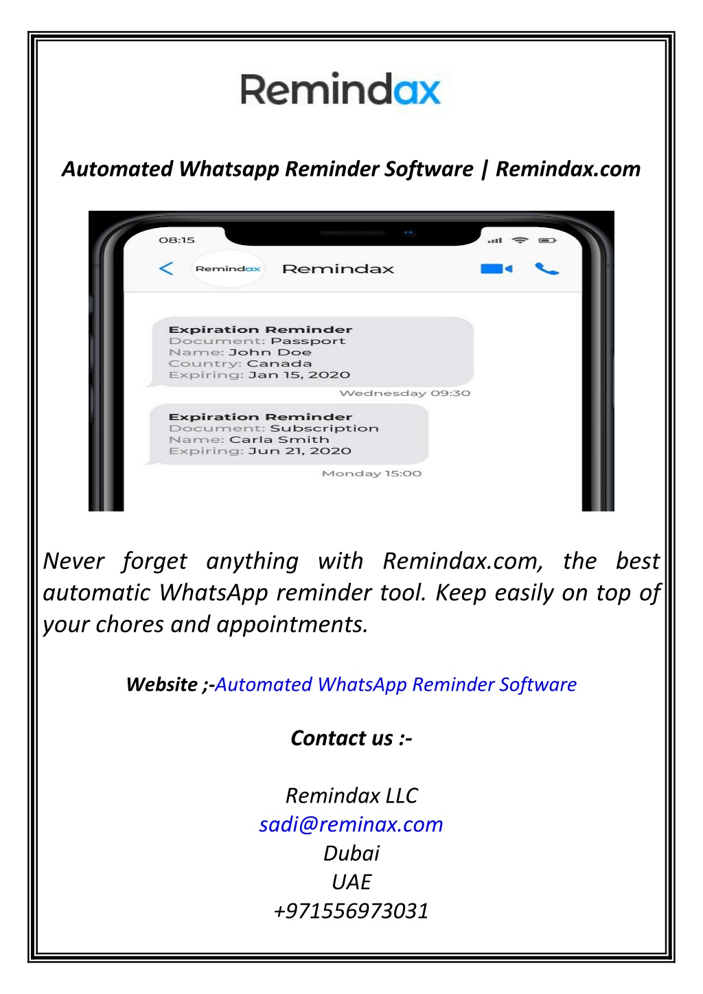 automated whatsapp reminder software remindax com l.w