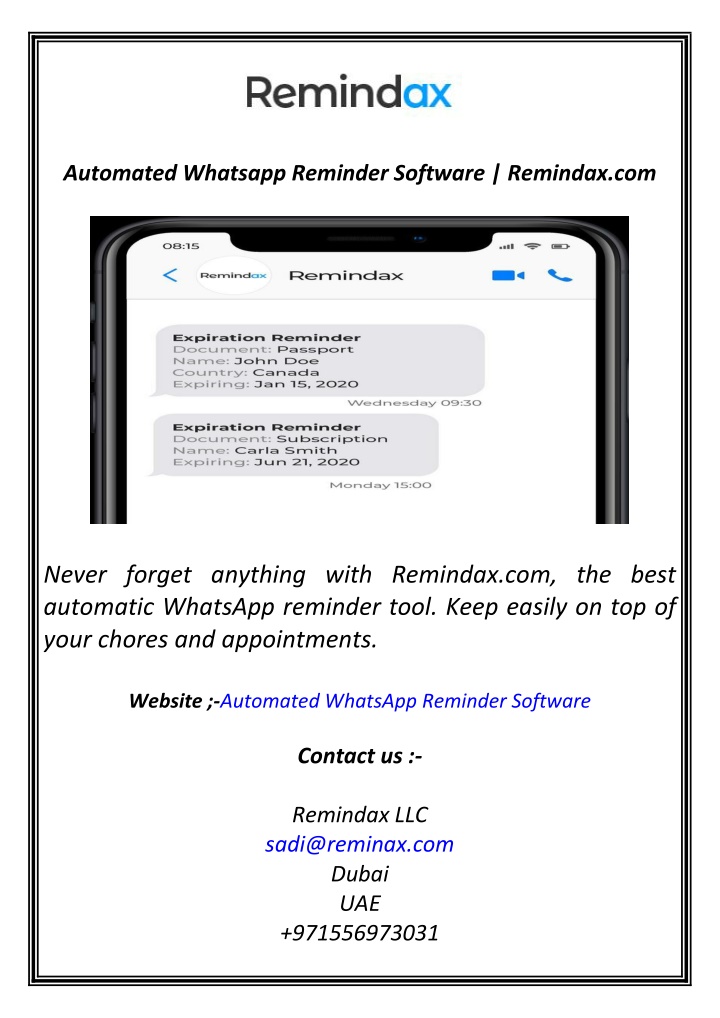 automated whatsapp reminder software remindax com n.w