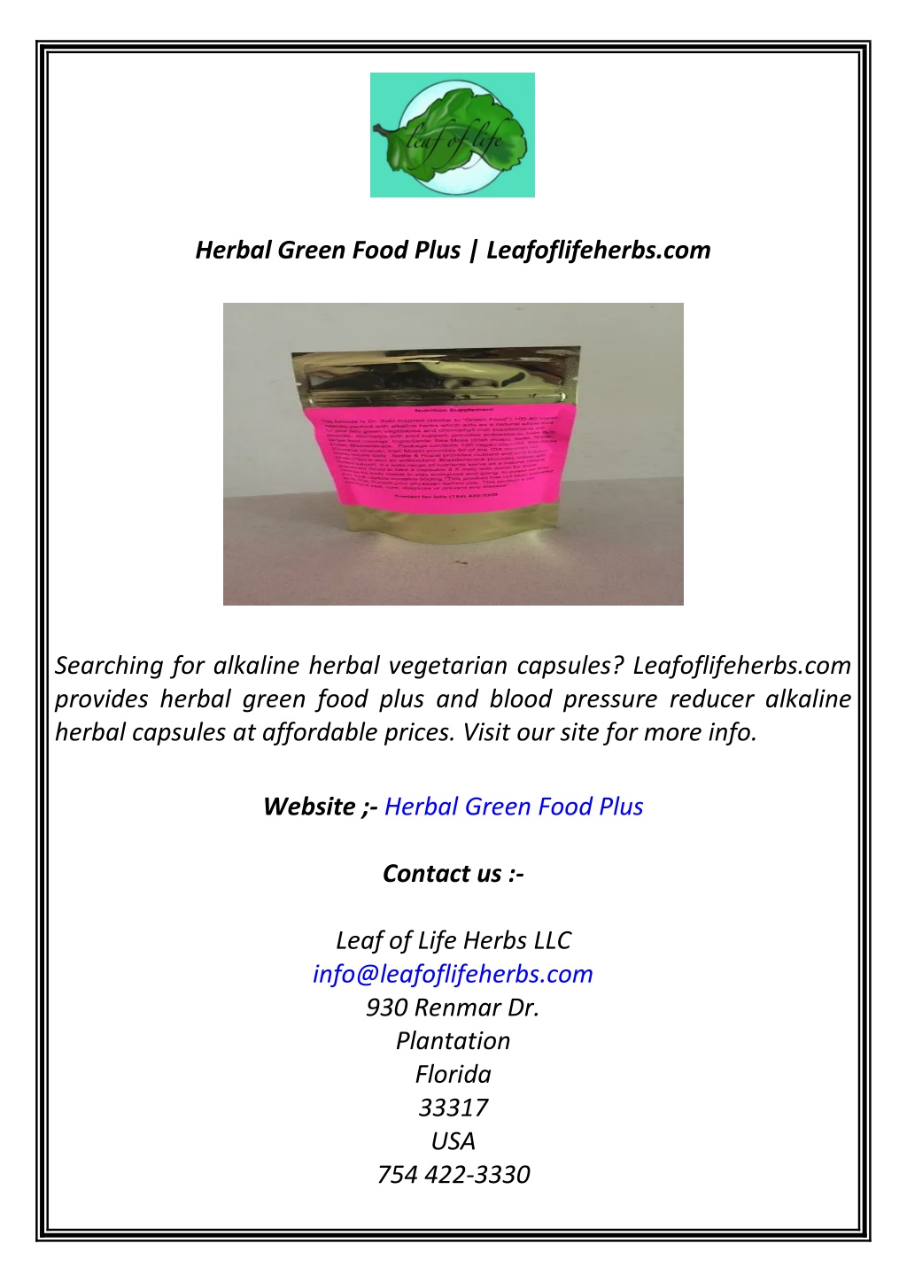 herbal green food plus leafoflifeherbs com l.w