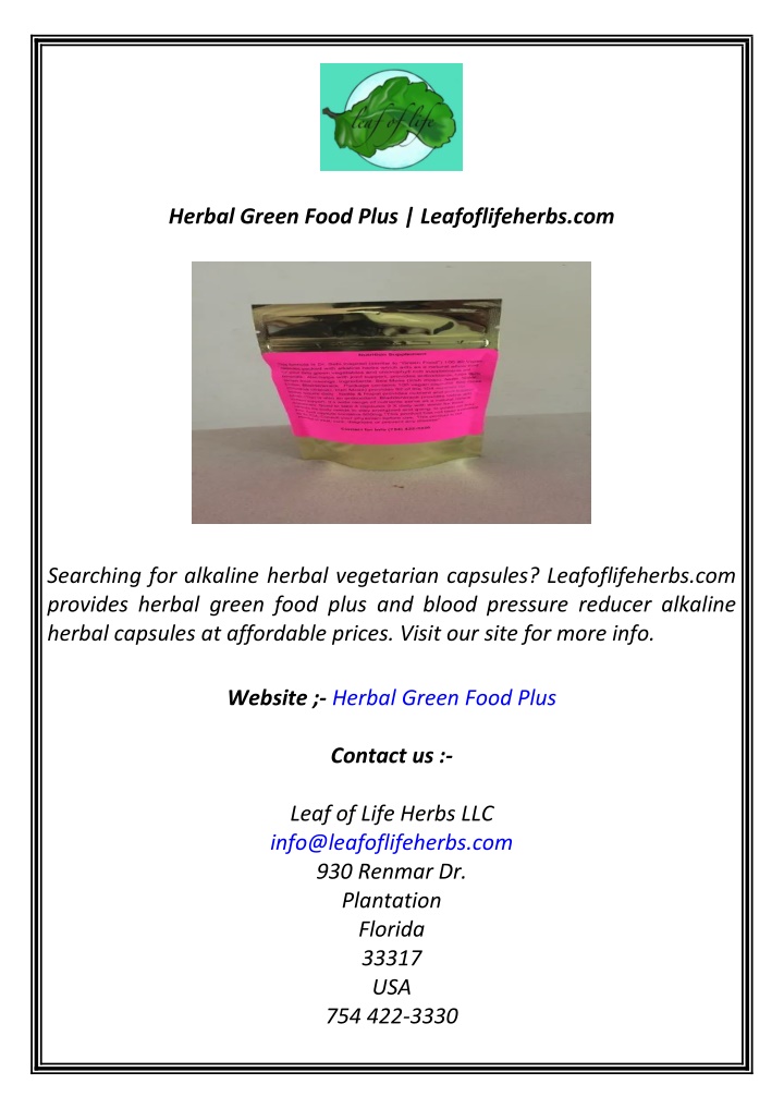herbal green food plus leafoflifeherbs com n.w
