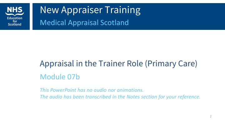 New Appraiser Training in Medical Appraisal: Scotland