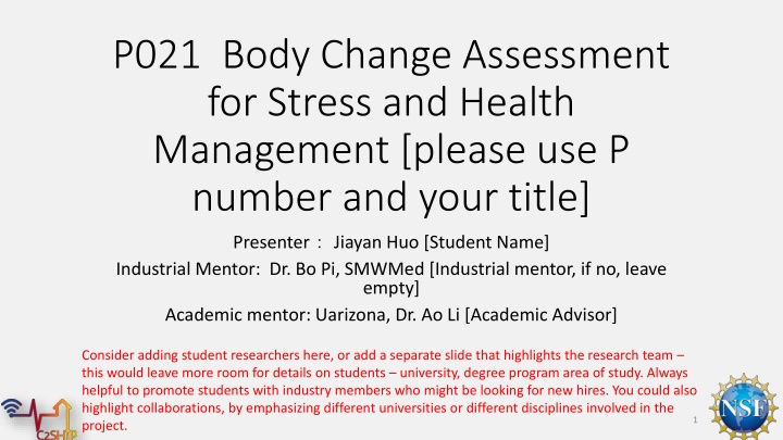 Body Change Assessment for Stress and Health Management