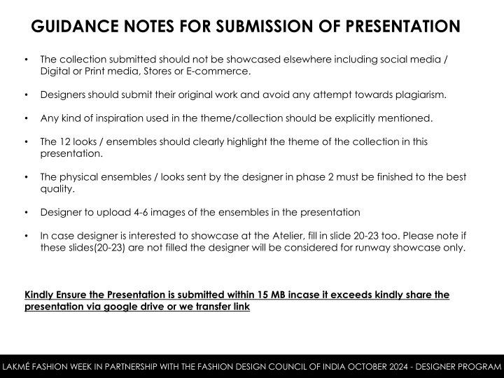 Guidelines for Submission of Designer Collections at Lakmé Fashion Week