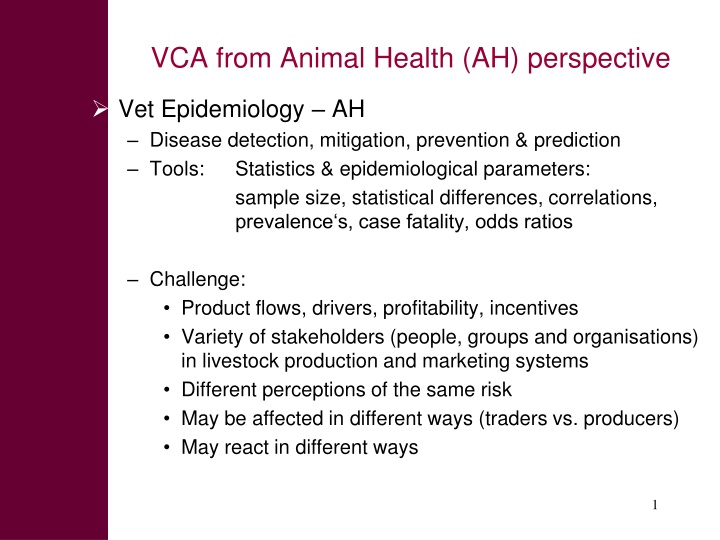 Veterinary Epidemiology and Animal Health Risk Management