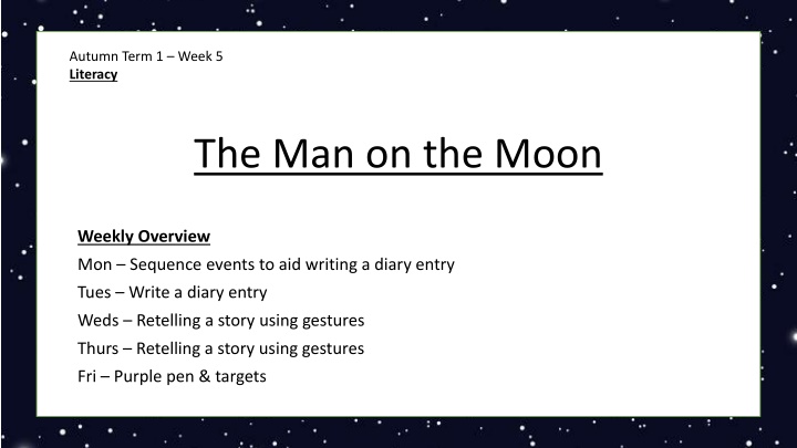 Literacy Activities for The Man on the Moon - Weekly Overview