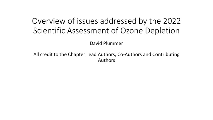 Insights from 2022 Scientific Assessment of Ozone Depletion