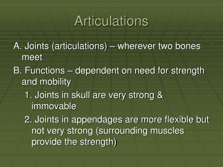 Articulations: Types and Functions