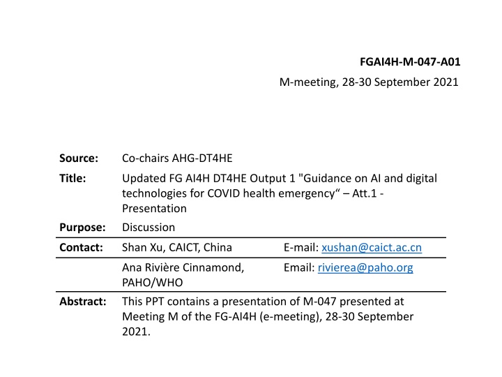 Guidance on AI and Digital Technologies for COVID Health Emergency