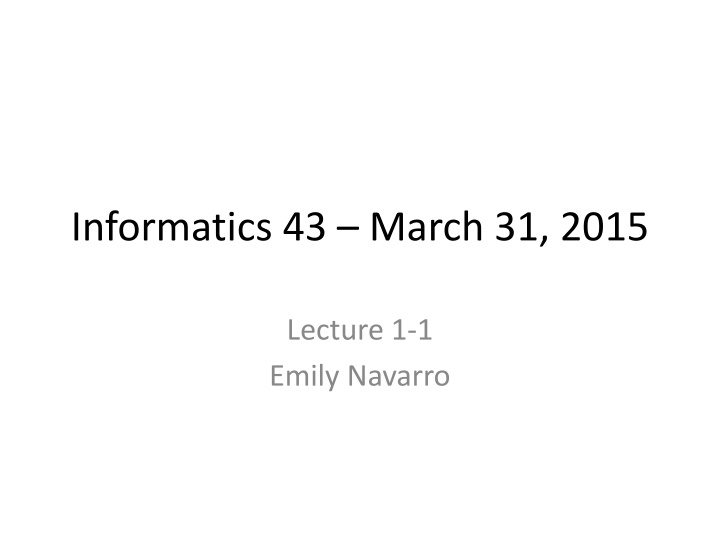 Introduction to Software Engineering - INFORMATICS 43 Course Details