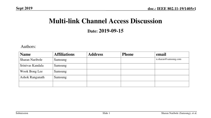 IEEE 802.11-19/1405r1 Multi-link Channel Access Discussion