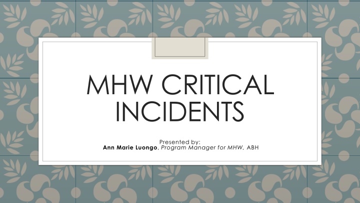 Critical Incidents in MHW Programs