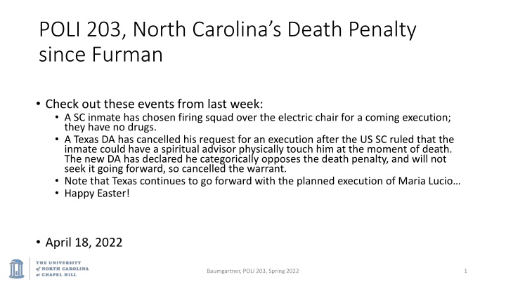 North Carolina's Death Penalty System Since Furman: Recent Developments and Historical Context