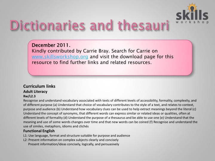 Vocabulary Skills and Resource Exploration