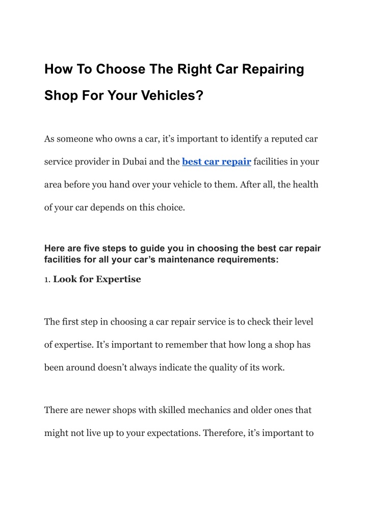 how to choose the right car repairing n.w