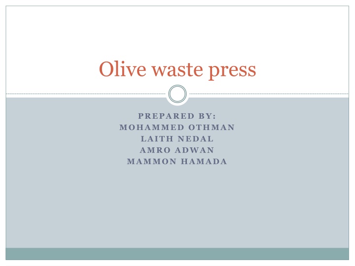 Innovative Olive Waste Press Project for Renewable Energy Generation