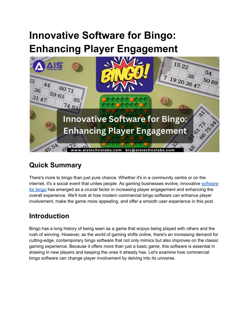 innovative software for bingo enhancing player l.w