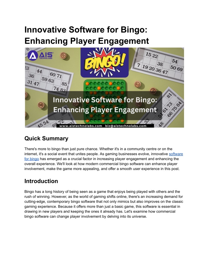 innovative software for bingo enhancing player n.w