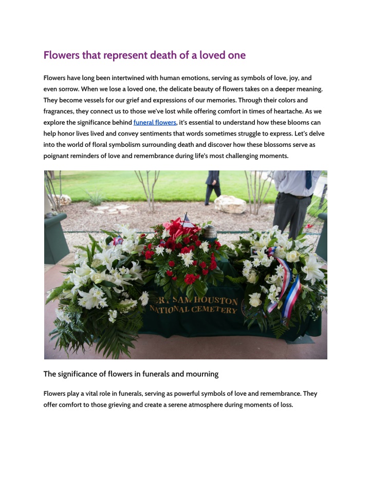 flowers that represent death of a loved one n.w