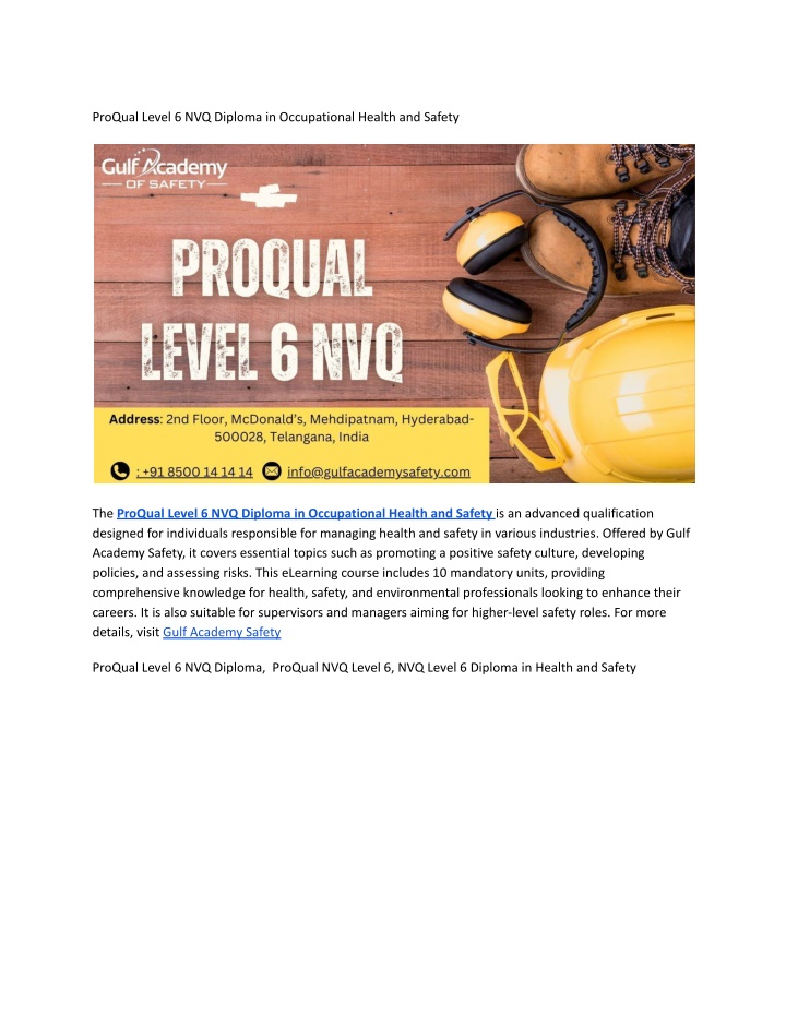 proqual level 6 nvq diploma in occupational n.w