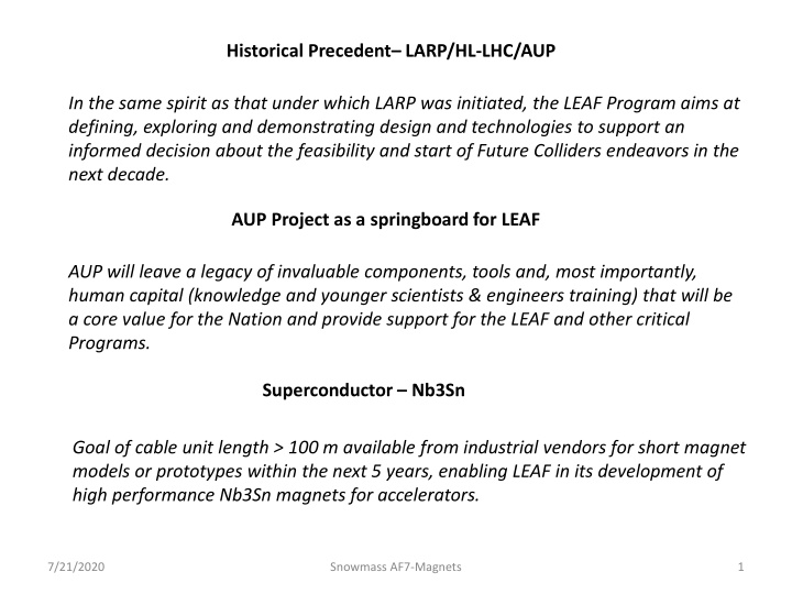 Future Colliders Program - LEAF Initiative Overview