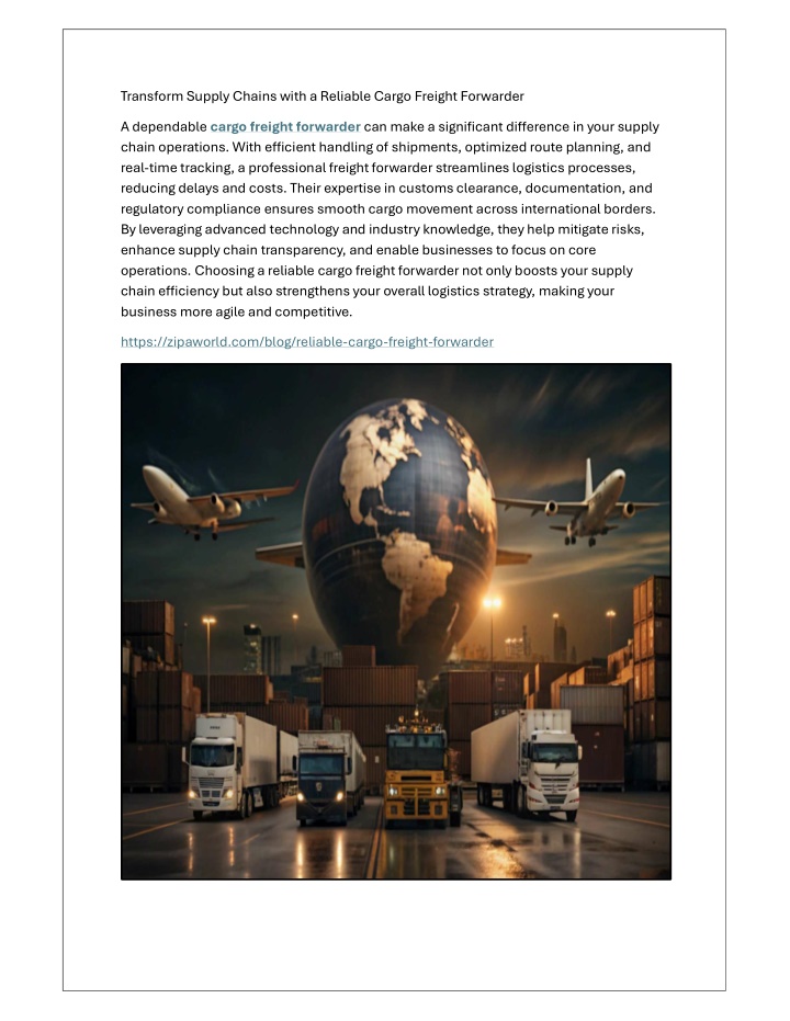transform supply chains with a reliable cargo n.w
