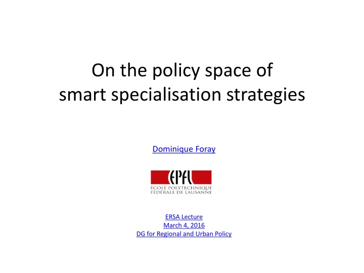 Smart Specialisation Strategies for Regional Economic Development