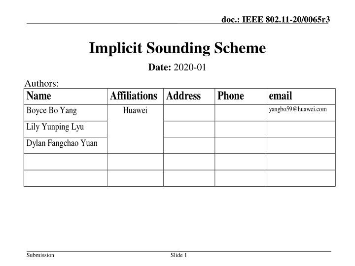 Implicit Sounding Scheme in IEEE 802.11-20/0065r3