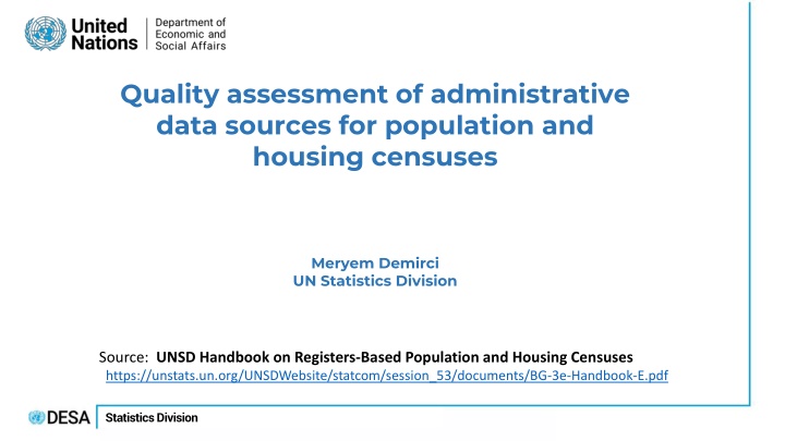 Quality Assessment of Administrative Data Sources for Population and Housing Censuses