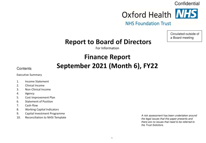 Financial Performance Report FY22 September 2021 Summary
