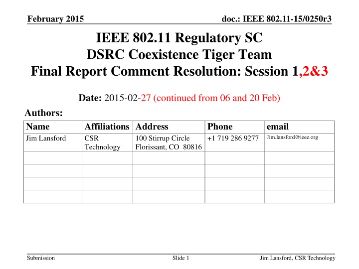IEEE 802.11 Coexistence Tiger Team Final Report - February 2015