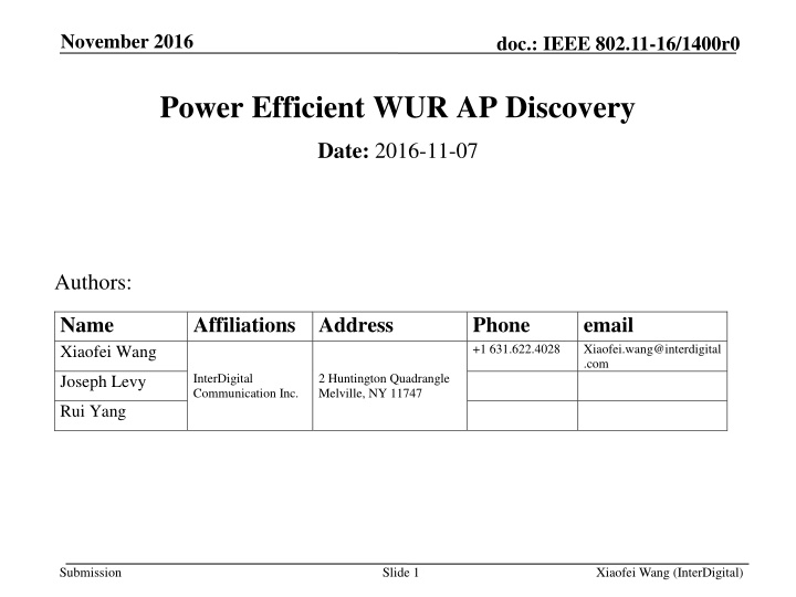 Power-Efficient WUR AP Discovery in IEEE 802.11
