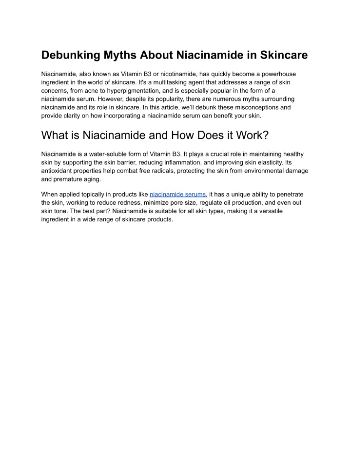 debunking myths about niacinamide in skincare n.w