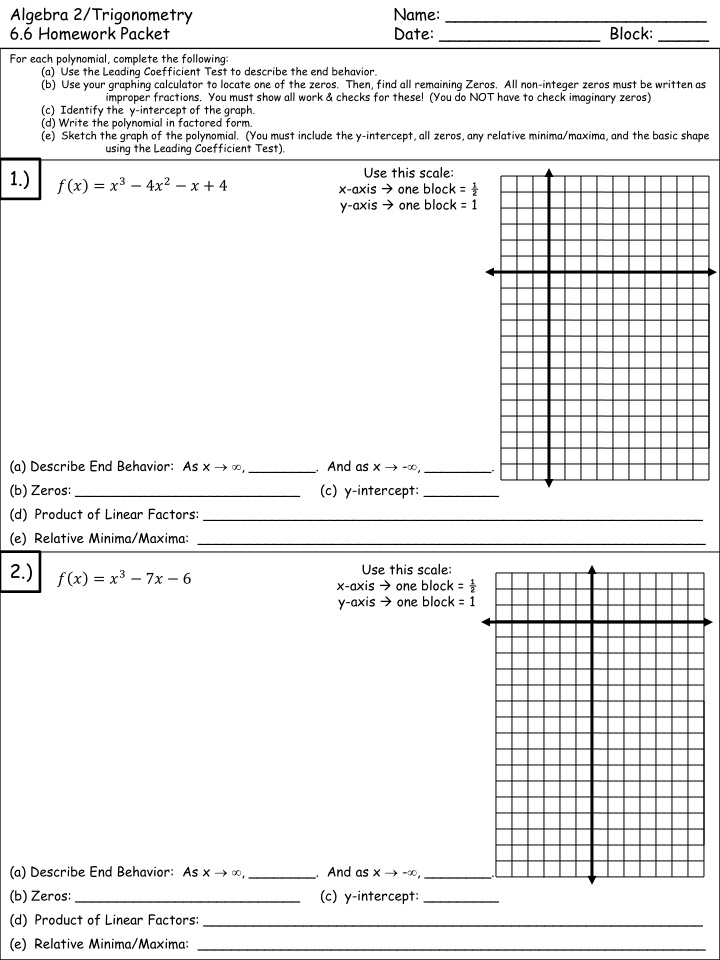 Polynomial Analysis Homework Packet