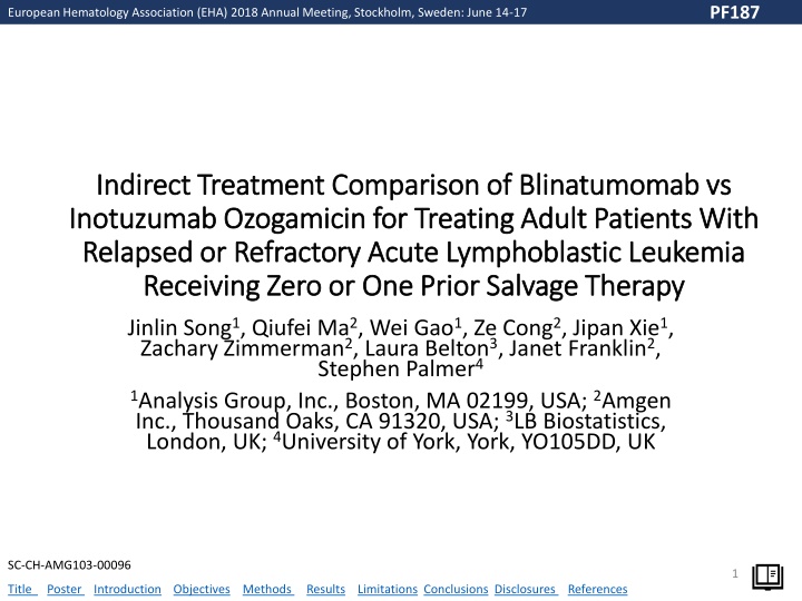 Indirect Treatment Comparison of Blinatumomab vs. Inotuzumab Ozogamicin in R/R Acute Lymphoblastic Leukemia