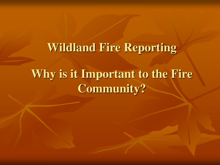 Importance of Wildland Fire Reporting to the Fire Community