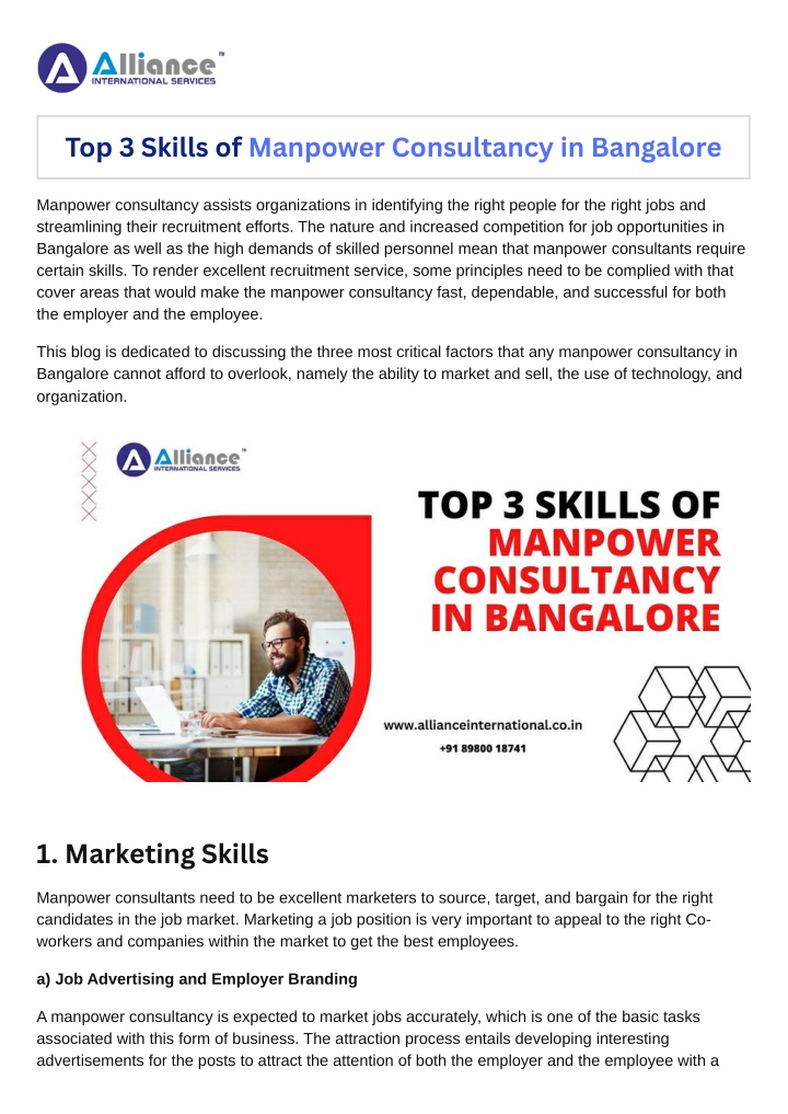 top 3 skills of manpower consultancy in bangalore n.w