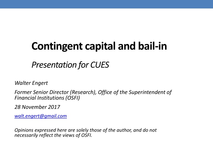 Contingent Capital and Bail-In for Financial Stability