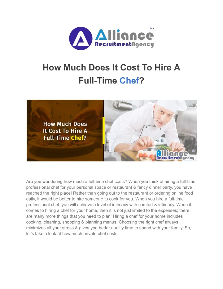 how much does it cost to hire a full time chef n.w