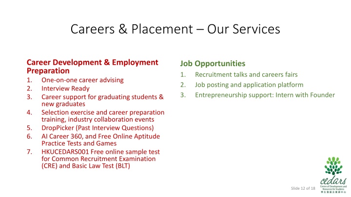 Comprehensive Career Services and Opportunities at HKU CEDARS