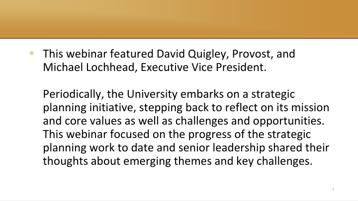 University Strategic Planning Initiative Progress Update