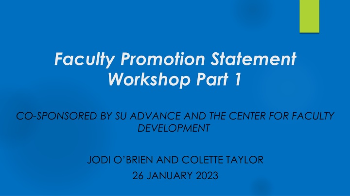 Faculty Promotion Statement Workshop Part 1: Professional Development and Reflection