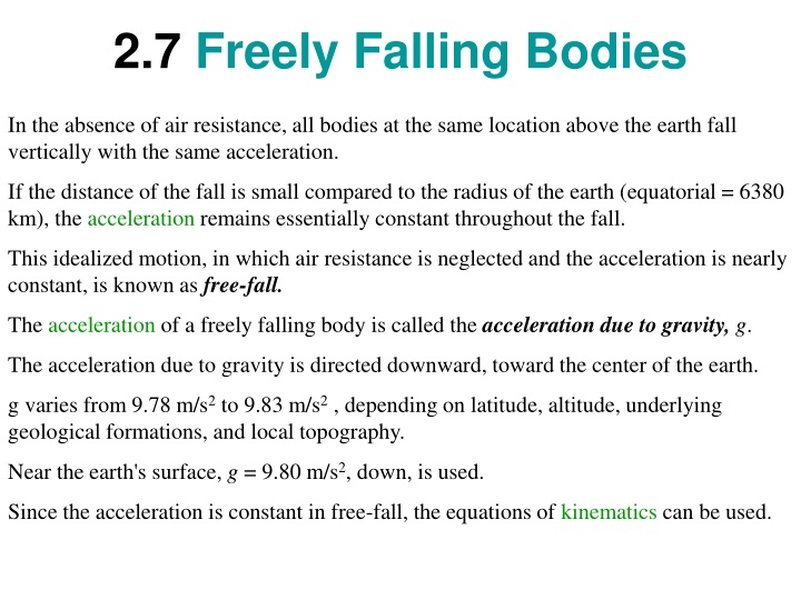 Free-Falling Bodies in Physics