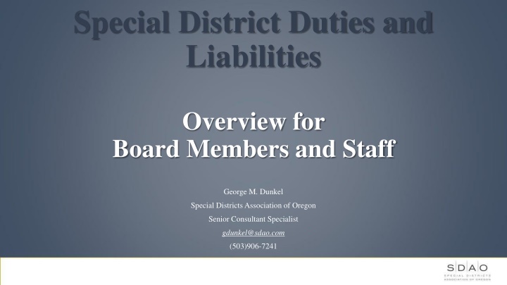 Special District Duties and Liabilities Overview: Authority, Immunity, and Actions